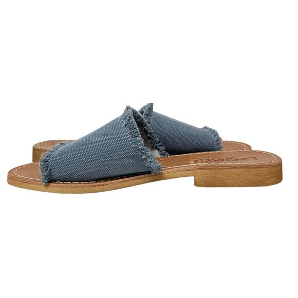 L*SPACE Cocobelle Sun Denim Fringe Slide Sandals 6 - Picture 6 of 9